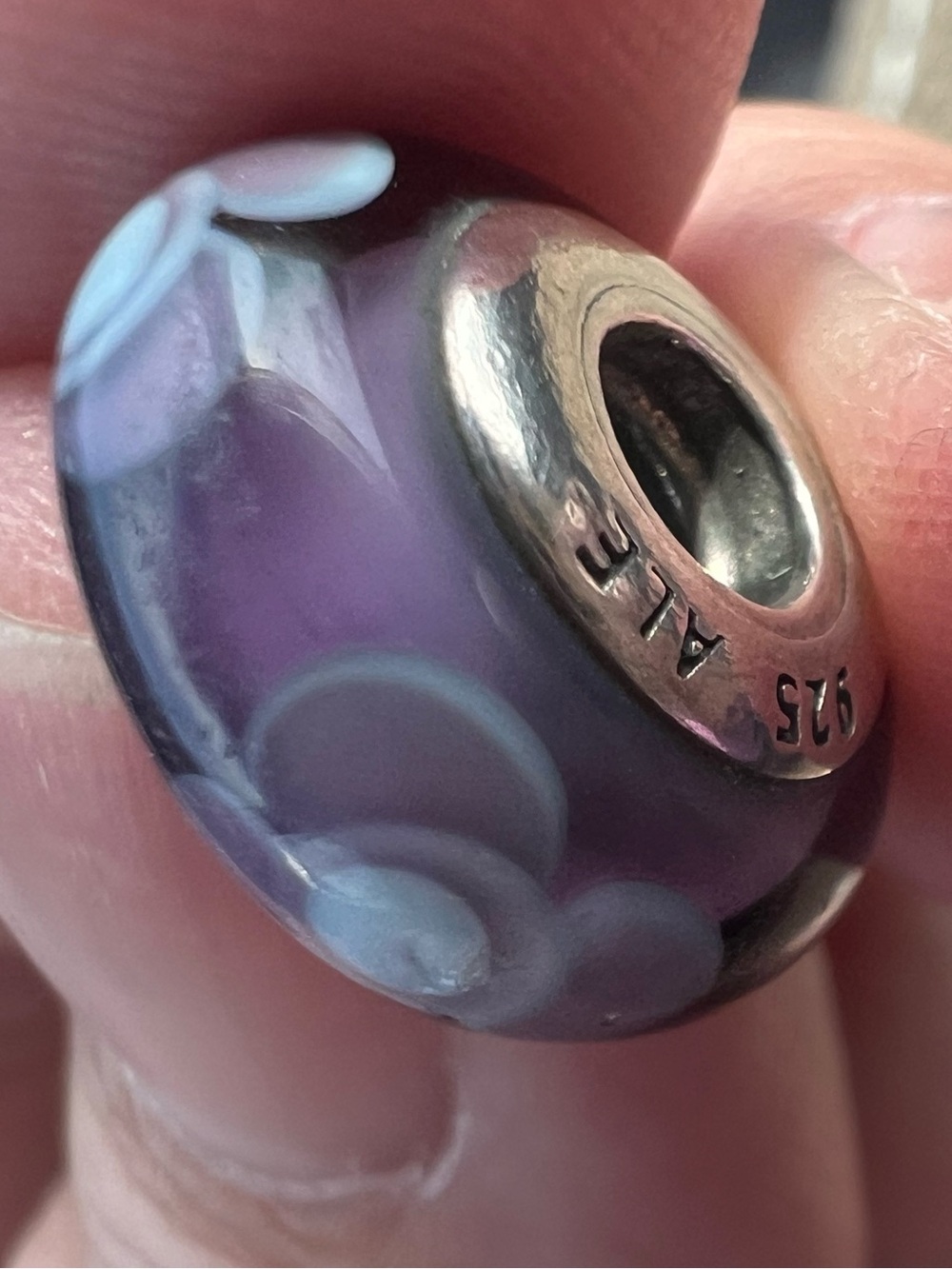 PANDORA “Purple Flowers for You” Murano Glass Charm, Retired